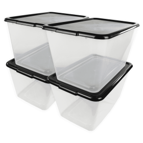 14.5-Gallon 4 pack Reusable Stacking Plastic Storage Containers with Lids, Black/Clear