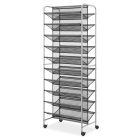 Metal Rolling Shoe Rack, 10-Tiers, 60 Shoe Pair Capacity, Space Saving Shoe Storage, Durable, Silver