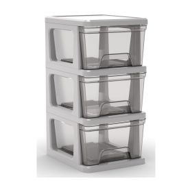 Knock Down Medium Storage Cart with Drawers, Silver Plastic