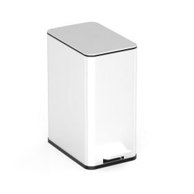 Bathroom Trash Can, 3 Gallon stainless steel, Step Garbage Bin with Soft Close lid, White