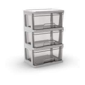 Knock Down Wide Storage Cart with Drawers in Silver Plastic