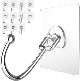 Large Adhesive Hooks 12-Pack, Heavy Duty Wall Hooks for Bathroom, Kitchen, Outdoor, Strong Self-Adhesive Towel & Coat Hooks