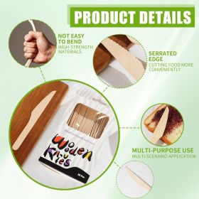 Disposable Wooden Knives, 50 Pcs Wood Compostable Knives, 6.5" Disposable Knives Wooden Cutlery Eco-Friendly Biodegradable Utensils