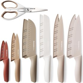 Astercook Knife Set, 13 Pieces Kitchen Knives Set with Healthy Anti-Rust Coating, Dishwasher Safe, Stainless Steel Chef Knife Sets with 6 Blade G