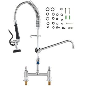 Commercial Faucet with Pre-Rinse Sprayer, 26" Height, 8" Center, 12" Swing Spout, Deck Mount Kitchen Sink Faucet