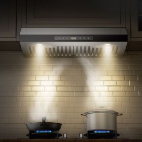 Under Cabinet Range Hood, 30 Inch Kitchen Vent Hood, 900CFM Dual Motors Stainless Steel Stove Hood, with Gesture & Touch Control, LED Light