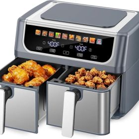 9.5 Quart Large Dual Basket Air Fryer With Double Basket, Independent Temp Control & Sync Mode, 10 Presets - Bake&Broil&Defrost&Dehydrate, Shake Remin (Option: Gray)