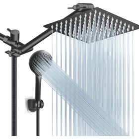 Shower Head Combo, 8 Inch High Pressure Rain With 11 Inch Adjustable Extension Arm And 5 Settings Handheld, Powerful Spray Against Low Water Pressure- (Option: 8ShowerheadSetMatteBlack)