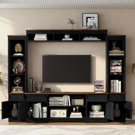 U-Can 98.8 W Wall Unit Entertainment Center With Bookshelves For TVs Up To 80, Modern TV Stand Media Console With Cabinets And Adjustable Shelves For (Option: Black Brown)
