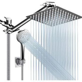 Shower Head Combo, 8 Inch High Pressure Rain With 11 Inch Adjustable Extension Arm And 5 Settings Handheld, Powerful Spray Against Low Water Pressure- (Option: 12ShowerheadSetChrome)